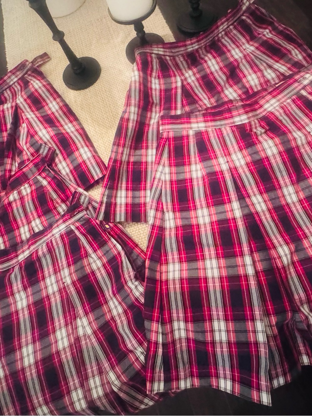 Girls Pleated Plaid Skirt in red and navy